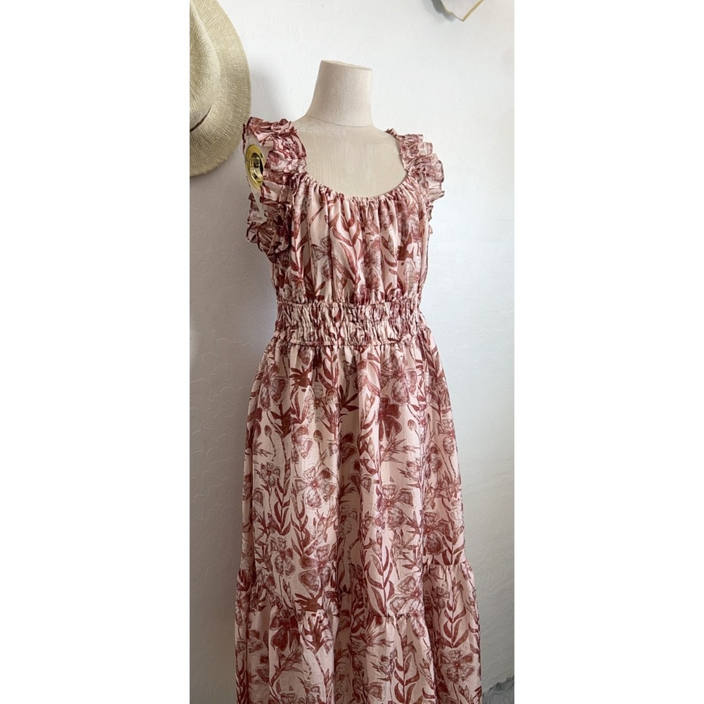 MELLODAY garden floral maxi sun pink red dress L regency cottage core boho chic - Picture 5 of 16